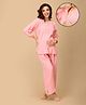 The Mom Store Cotton Three Fourth Sleeves Solid Maternity Night Suit Set - Light Pink