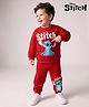 Babyhug Disney 100% Cotton Knit Full Sleeves Sweatshirt & Jogger Set With Stitch Graphics - Red