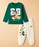 Babyhug Disney 100% Cotton Knit Full Sleeves T-Shirt & Joggers Set With Front & Back Mickey & Friends Graphics - Green