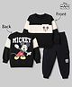 Babyhug Disney 100% Cotton Terry Knit Full Sleeves Sweatshirt and Joggers Set with Mickey Mouse Graphic At Front & Back - Black