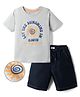 Kookie Kids 100% Cotton Single Jersey Knit Half Sleeves Text Printed T-Shirt & Shorts Set - Grey
