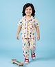 BREATHABLES Cotton Woven Half Sleeves Dinosaurs Printed Coordinating Shirt & Pajama Night Suit - White