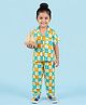 BREATHABLES Cotton Woven Half Sleeves Animals Printed Coordinating Shirt & Pajama Night Suit - Yellow White & Blue