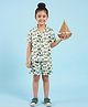 BREATHABLES Cotton Woven Half Sleeves Beach Theme Printed Coordinating Shirt & Shorts  Night Suit - White