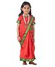 BookMyCostume Woven Half Sleeves Saree Fancy Dress Costume Set With Necklace - Red & Green