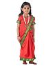 BookMyCostume Woven Half Sleeves Saree Fancy Dress Costume Set With Necklace - Red & Green