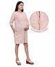 Mama & Bebe Cotton Woven Three Fourth Sleeves Floral Printed Maternity Dress With Side Zipper Nursing Access -  Peach