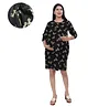 Mama & Bebe Cotton Woven Three Fourth Sleeves Animals  Printed Maternity Dress With Side Zipper Nursing Access - Black