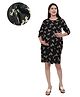 Mama & Bebe Cotton Woven Three Fourth Sleeves Animals  Printed Maternity Dress With Side Zipper Nursing Access - Black