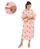 Mama & Bebe Rayon Woven Three Fourth Sleeves Floral Printed Maternity Dress With Overlap Nursing Access - Peach