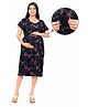 Mama & Bebe Rayon Woven Half Sleeves Floral Printed Maternity Dress With Front Zipper Nursing Access - Black