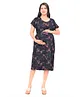 Mama & Bebe Rayon Woven Half Sleeves Floral Printed Maternity Dress With Front Zipper Nursing Access - Navy Blue