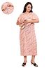 Mama & Bebe Rayon Woven Half Sleeves Abstract Printed Maternity Dress With Side Zipper Nirsing Access - Pink