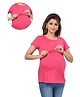 Mama & Bebe Knitted Knit Half  Sleeves Center Zipper Nursing Access Solid Tee - Pink
