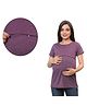 Mama & Bebe Knitted Knit Half  Sleeves Solid Maternity Tee With Overlap Zipper Nursing Access - Grape Purple
