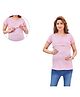 Mama & Bebe Knitted Knit Half  Sleeves Solid Maternity Tee With Overlap Zipper Nursing Access - Pink