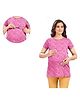 Mama & Bebe Knitted Knit Half Sleeves Floral Printed Maternity Tee With Overlap Zipper Nursing Access - Pink