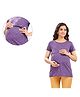 Mama & Bebe Knitted Knit Half Sleeves Floral Printed Maternity Tee With Overlap Zipper Nursing Access - Purple