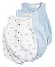 Masilo Cotton Blend Woven Pack Of 3 Sleeveless Striped & Paper Boat Printed Onesies - Sea Breeze Blue