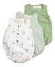 Masilo Cotton Blend Woven Pack Of 3 Sleeveless Striped & Palm Trees Printed Onesies - Palm Paradise Green