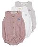 Masilo Cotton Blend Woven Pack Of 3 Sleeveless Rainbow & Star Embroidered Romper - Old Rose Grey & White