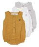 Masilo Cotton Blend Woven Pack Of 3 Sleeveless Rainbow & Star Embroidered Romper - Ochre Grey & Multi Colour