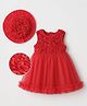 Mark & Mia Woven Sleeveless Frock Style Party Wear Onesie & Hat With Rose Applique - Red