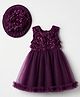 Mark & Mia Woven Sleeveless Frock Style Party Wear Onesie & Hat With Rose Applique - Wine