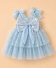 Mark & Mia Woven Sleeveless Sequinned Party Wear Onesie With Bow Applique - Blue