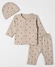 I Bears Interlock Knit Full Sleeves Co-Ords T-Shirt & Pyjama Night Suit with Cap & Nautical Theme Print - Beige