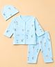 I Bears Interlock Knit Full Sleeves Co-Ords T-Shirt & Pyjama Night Suit with Cap & Animal Print - Sky Blue