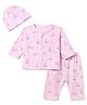 I Bears Interlock Knit Full Sleeves Co-Ords T-Shirt & Pyjama Night Suit with Cap & Duck Print - Pink