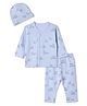 I Bears Interlock Knit Full Sleeves Co-Ords T-Shirt & Pyjama Night Suit with Cap & Vehicle Print - Blue
