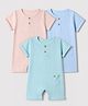 I Bears Interlock Knit Half Sleeves Solid Rompers Pack of 3 - Peach & Aqua Blue