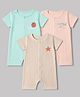 I Bears Interlock Knit Half sleeves Rompers With Star & Apple Print Pack Of 3 - Peach, Cream & Sea Green