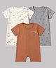 I Bears Interlock Knit Half sleeves Rompers With Horse Print Pack Of 3 Brown, White & Silver