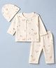 I Bears Interlock Knit Full Sleeves Co-Ords T-Shirt & Pyjama Night Suit with Cap & Aircraft Print - Cream