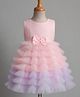 Babyhug Solid Mesh Woven Sleeveless Party Dress & Pleated York with Bow Applique - Pink