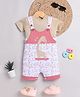 DEAR TO DAD Cotton Knit Happy Giraffe Embroidered & Animals Printed Dungaree With Half Sleeves Tee Set - Pink & White