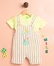 DEAR TO DAD Cotton Knit Striped & Animal Embroidered Dungaree With Half Sleeves Tee Set - Yellow & Orange