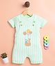 DEAR TO DAD Cotton Knit Striped & Animal Embroidered Dungaree With Half Sleeves Tee Set - Green