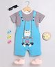 DEAR TO DAD Cotton Knit Giraffe Printed Dungaree With Half Sleeves Striped Tee Set - Blue