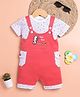 DEAR TO DAD Cotton Knit Get Set Text Embroidered Dungaree With Half Sleeves Tee Set - Red