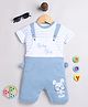 DEAR TO DAD Cotton Knit Baby Boy Text Embroidered Bunny Printed Dungaree With Half Sleeves Tee Set - Blue & White
