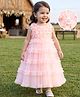 Babyhug Solid Mesh Woven and Sleeveless Party Gown with Applique Flowers - Pink