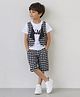 Qvink Cotton Woven Half Sleeves Savage Text Printed Tee & Shorts Set With Checked Waistcoat - White
