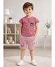 URBAN KOOL Lycra Knit Half Sleeves Typography Printed Tee & Shorts Set - Wine