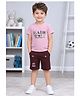 URBAN KOOL Lycra Knit Half Sleeves Typography Printed Tee & Shorts Set - Onion