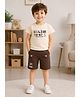 URBAN KOOL Lycra Knit Half Sleeves Typography Printed Tee & Shorts Set - Beige
