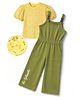 OLLINGTON ST. Single Jersey Knit Cotton Dungaree with Half Sleeves Floral Printed Inner Tee - Yellow & Olive Green